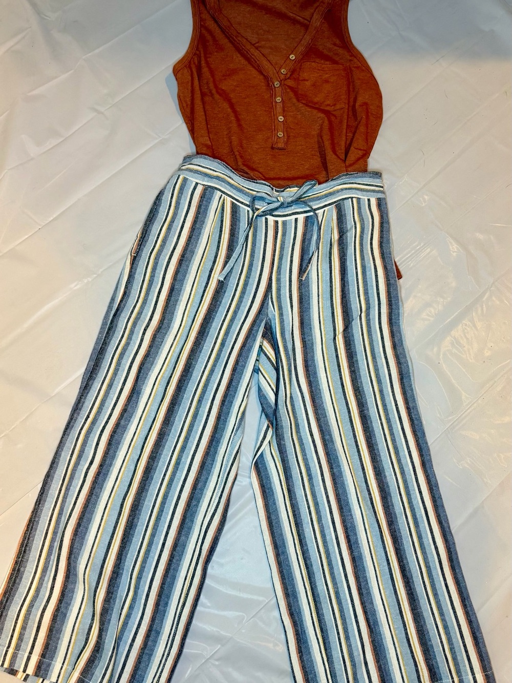 Per Se Blue & White Striped Wide-Leg Tie-Waist Pants